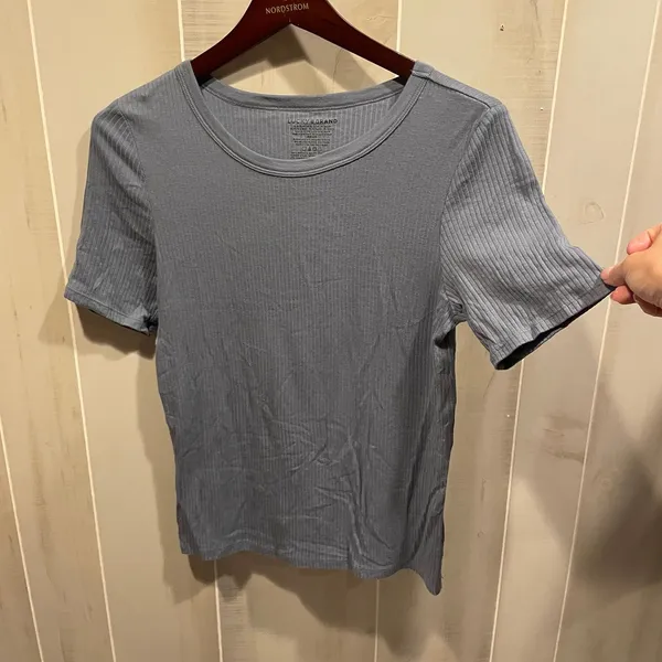 Cute Lucky Brand slate blue ribbed flowy stretchy top normcore classic everyday - Image 4