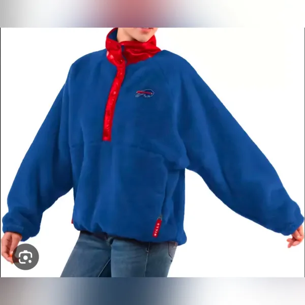 GIII Blue Red Fleece Buffalo Bills Pullover Size Small - Image 3