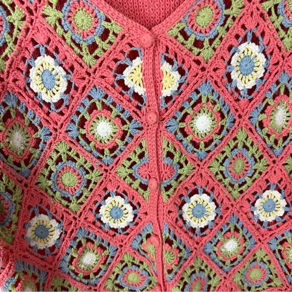 Vintage Granny Knit Crotchet Button Front Top Size M - Image 8