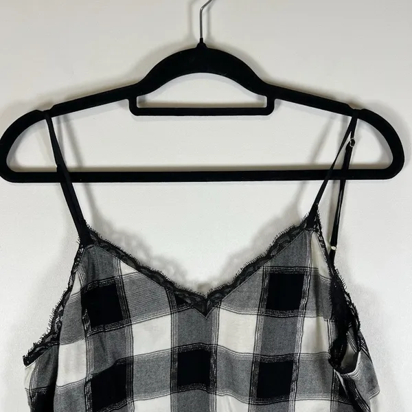 Victoria’s Secret Checkered‎ Lace Camisole Cami Sz L Black White Flannel Shimmer - Image 2