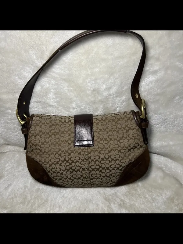 Rare Vintage Coach Soho Y2K Signature Shoulder Bag Brown Canvas & Suede 6818 - Image 6
