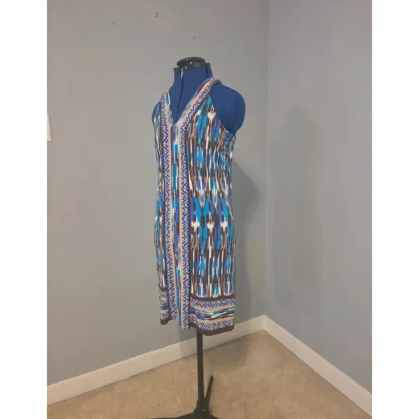 NWOT Michael Kors Blue, Brown & White Printed Midi Dress S / US 4-6 - Image 3