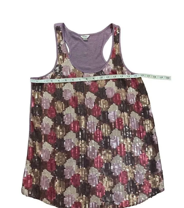 SEQUIN Fossil gold purple silver all-over sequin tank Small y2k vintage retro f… - Image 4