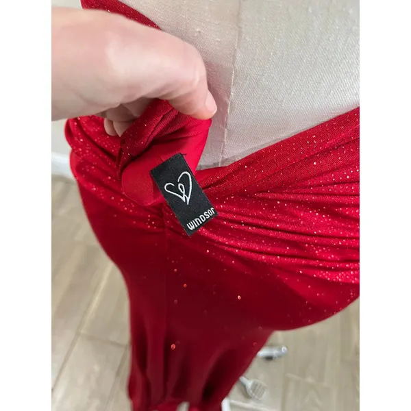 Windsor Red Glitter Ruched Bodycon‎ Maxi Dress Formal Prom Evening XS - Image 8