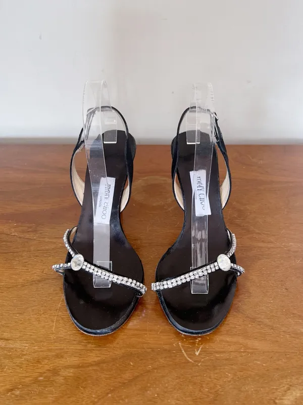 Jimmy Choo • Bianca Jewel Satin Sandal black slingback crystal rhinestone Y2K - Image 2