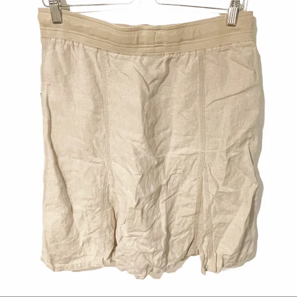 J Jill Size‎ Small Tan Knee Length Drawstring Waist Linen Skirt - Image 4