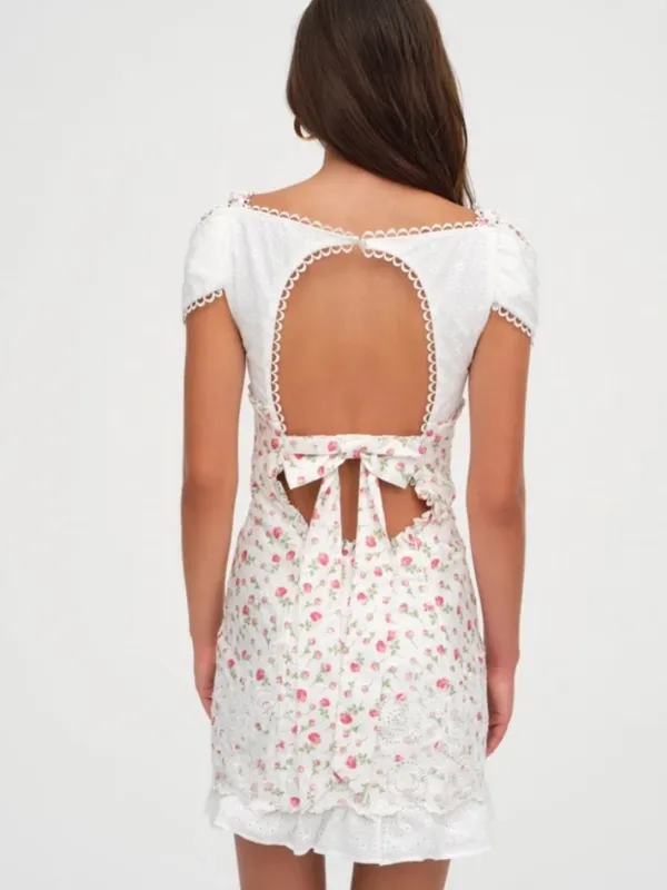 For Love & Lemons Baela Lace-Up Bustier Rose Floral Eyelet Mini Dress in XS - Image 3