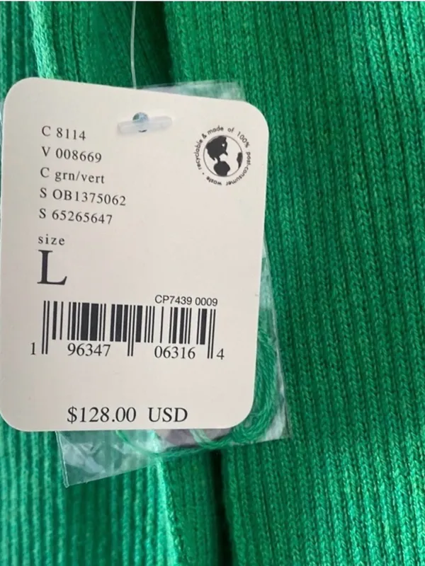 NWT Free People Green Ribbed Knit Button-Down Cardigan Mini Dress Size Large - Image 7