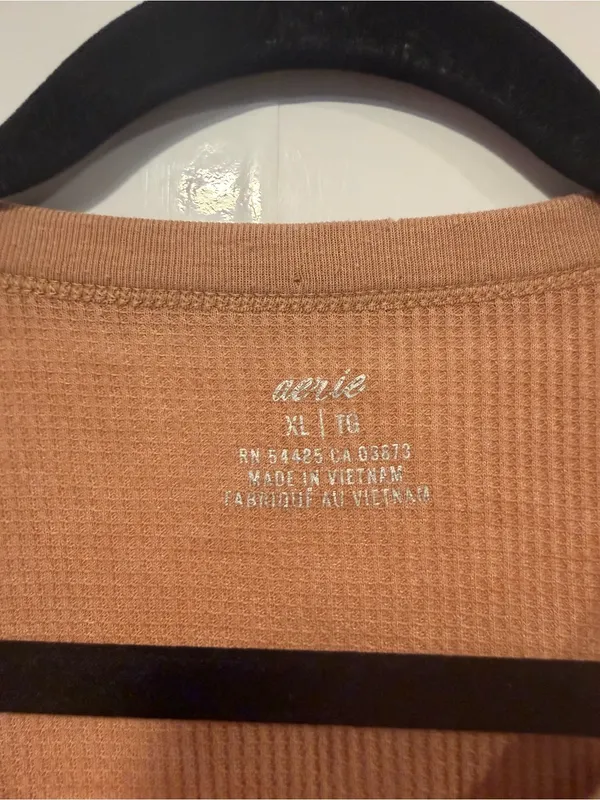 Aerie Ribbed Henley Long Sleeve Top -‎ Camel - Image 2