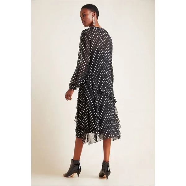 Anthropologie Maeve Sirena Polka Dot Ruffled Tunic Midi Dress in Black & White - Image 2