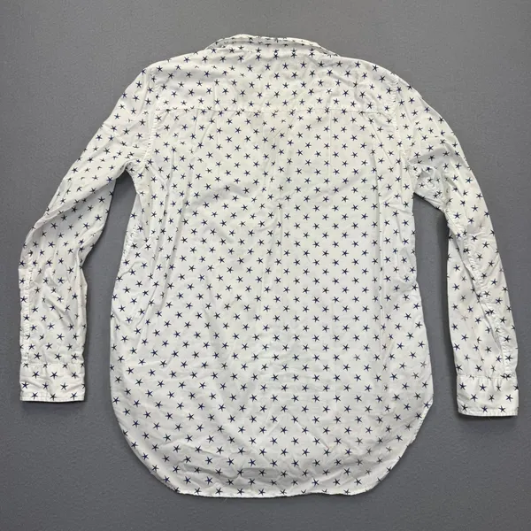 Frank & Eileen Barry White Navy Blue Star Print Cotton Button Down Shirt Small - Image 8