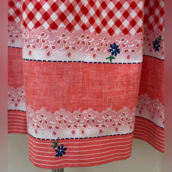 Red White Retro Gingham Checkered Lace Sleeveless Wing Hand Made Dress Sz S - Image 7