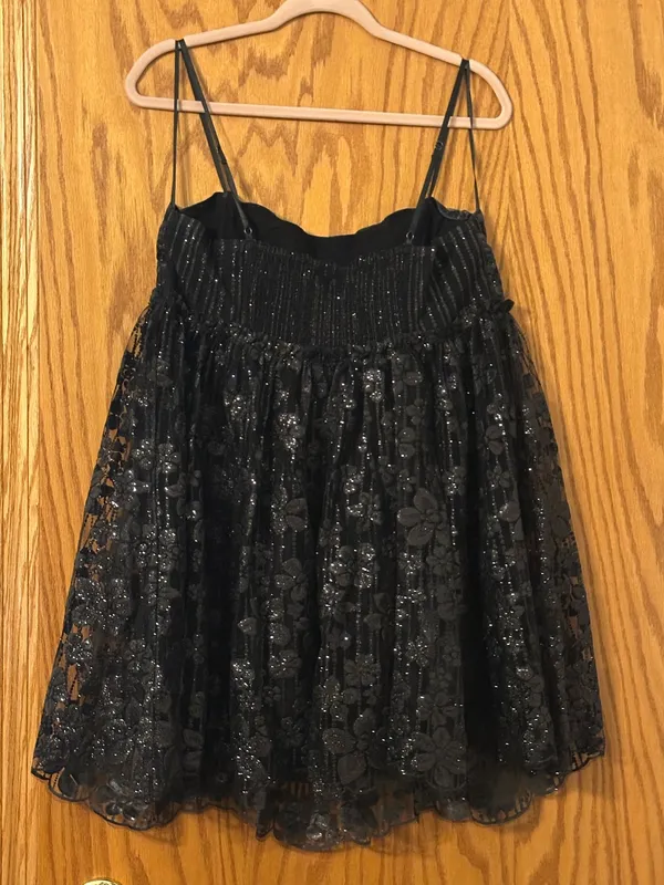 Free People All That Glitters Shimmery Black Lace Mini Dress — Size M - Image 4