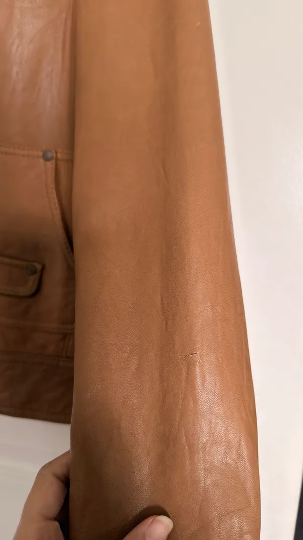 Vintage Naf Naf Cognac Genuine Sheepskin Leather Zip front Jacket Women’s L M - Image 6