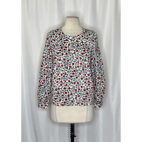 NWT!! J. CREW Shirred Popover Top Blouse Rosewood Floral‎ Preppy Buttons X-Small - Image 2