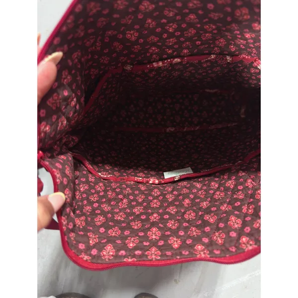 Vera Bradley Red Pink Paisley Quilted Cotton Zip Top Tote Shoulder Bag - Image 7
