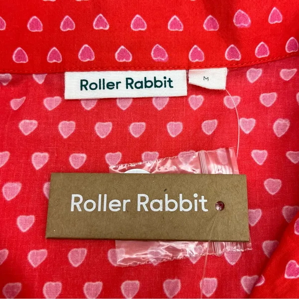 Roller Rabbit Red Pink Heart Button Front Nightgown Sleep Tunic Shirt Medium NEW - Image 3