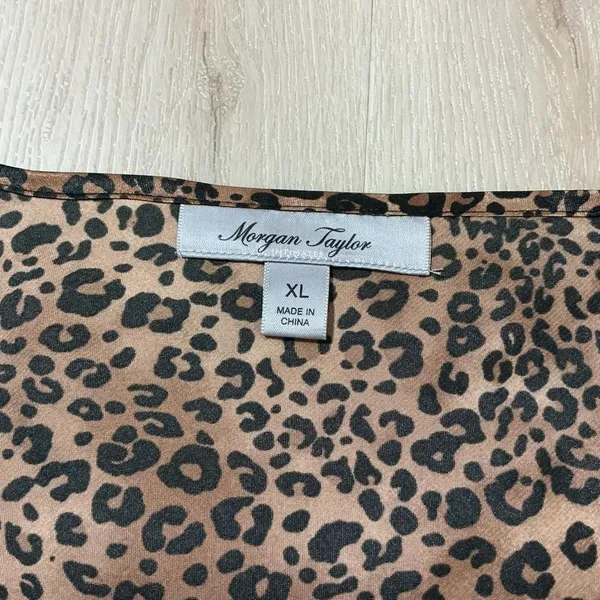 Morgan Taylor Leopard Print Slip Nightgown Cami Dress Black‎ Lace Trim Valentine - Image 4
