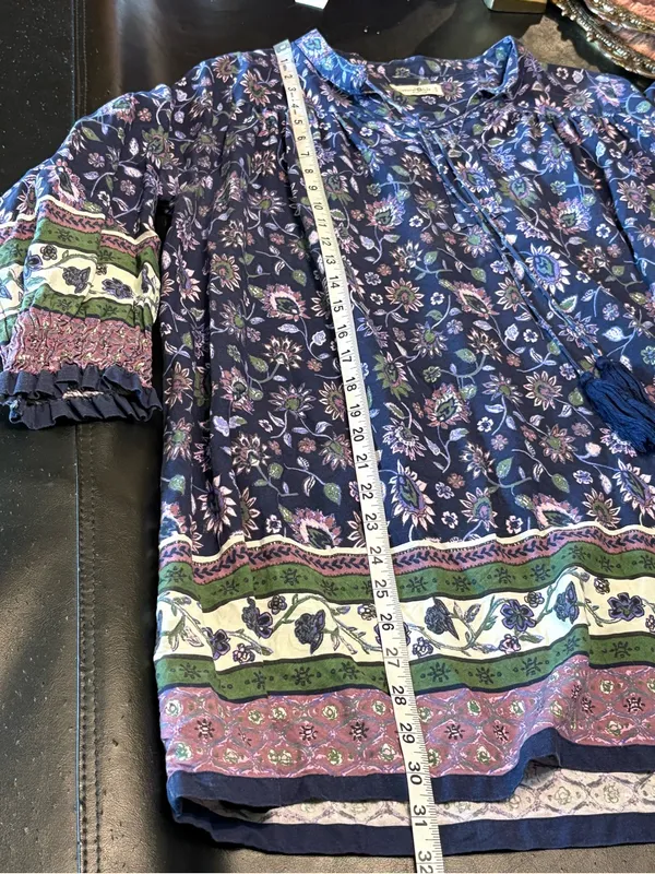 NATURAL LIFE Navy Floral Boho Tie-Neck Long Sleeve Tunic Dress size Small - Image 9