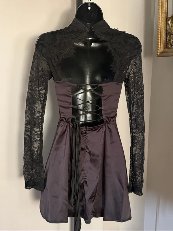 SheIn NEW Haute Babes XS Hauture Black Lace Trim Long Sleeve Mini Party NW - Image 3