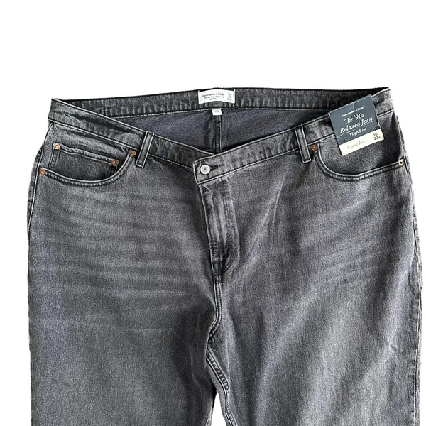 Abercrombie & Fitch Black Grey Curve Love High Rise 90s Relaxed Jeans 36/22R NEW - Image 5