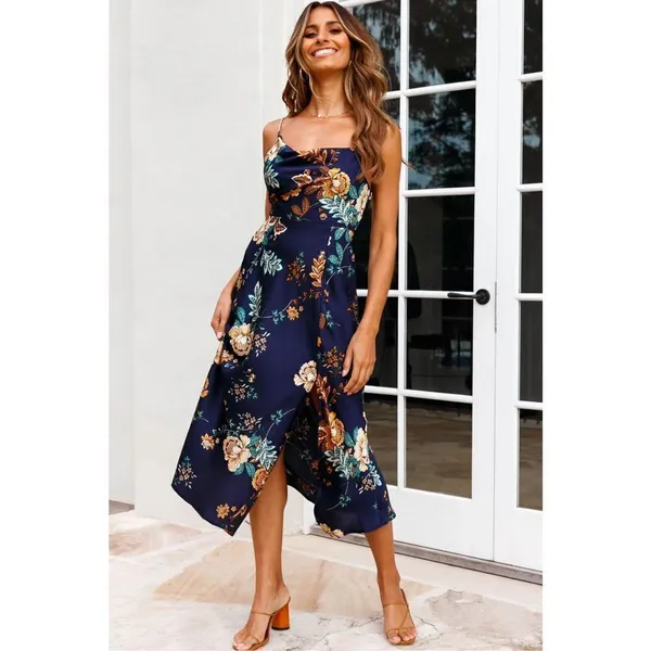 Selfie Leslie ✨SUKI FRONT SPLIT MIDI DRESS ORIENTAL FLORAL PRINT NAVY✨ - Image 5
