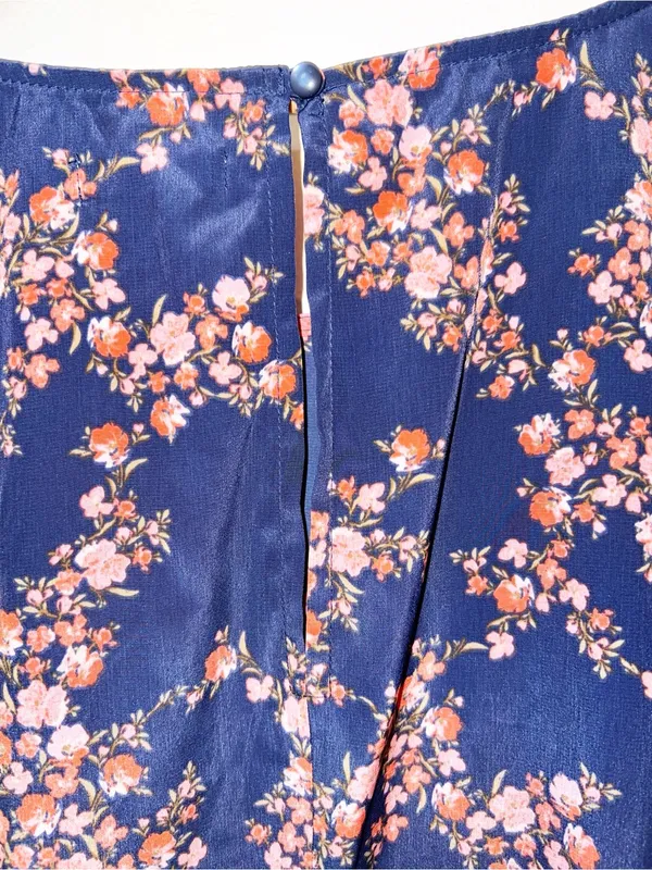 Old Navy Fit & Flare Navy Blue Dress with Pink Floral Print - Image 11