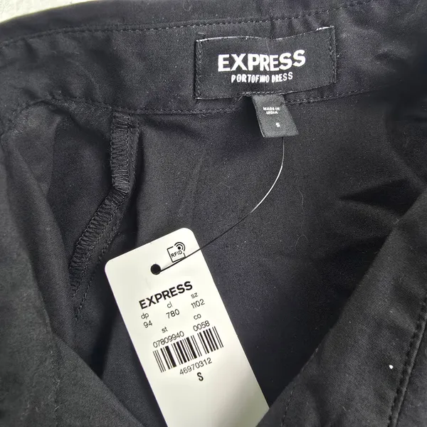 Express NWT 43P Portofino Shirt Dress Black Long Sleeve‎ Tie Waist Mini Small - Image 3