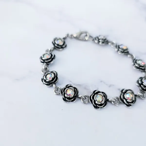 Vintage Premier Designs Clasp Bracelet Flowers with Iridescent Gems - Image 3