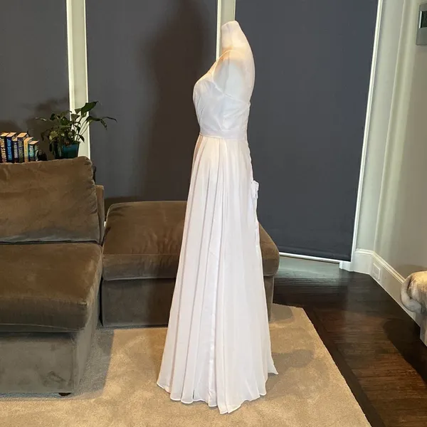 Women’s Elegant White Chiffon Full Length Dress CorsetBack Leg Slit Size 2 *READ - Image 7