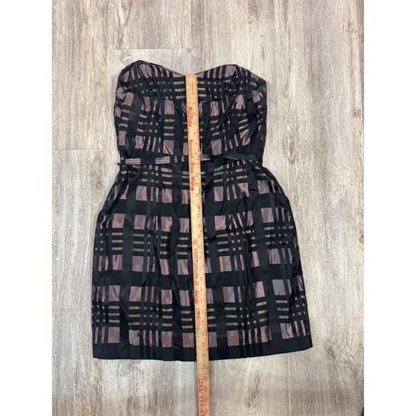 Alexia Admor Black Plaid Strapless‎ Sweetheart Neckline Belted Fit Flare Dress L - Image 6