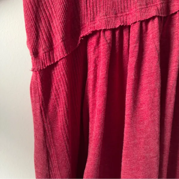 True Craft Red Babydoll Top Long Sleeve round neck cotton blend solid ribbed NWT - Image 6
