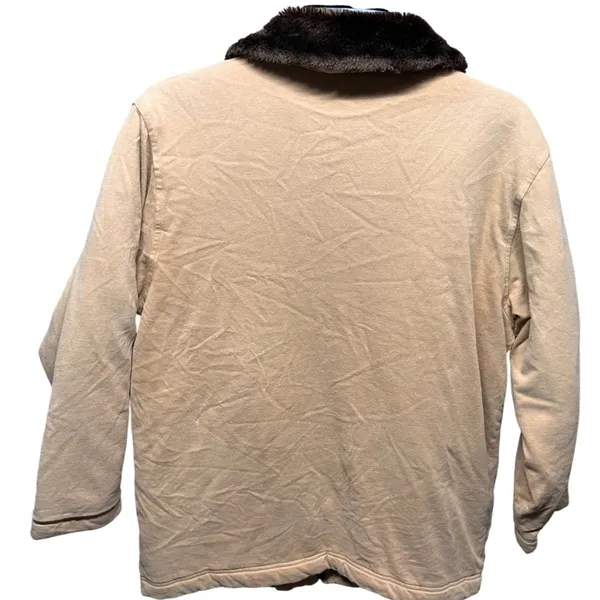 Women's Quilted Barn Jacket Faux Fur Collar Chore Pockets Tan Cotton‎ - Image 2