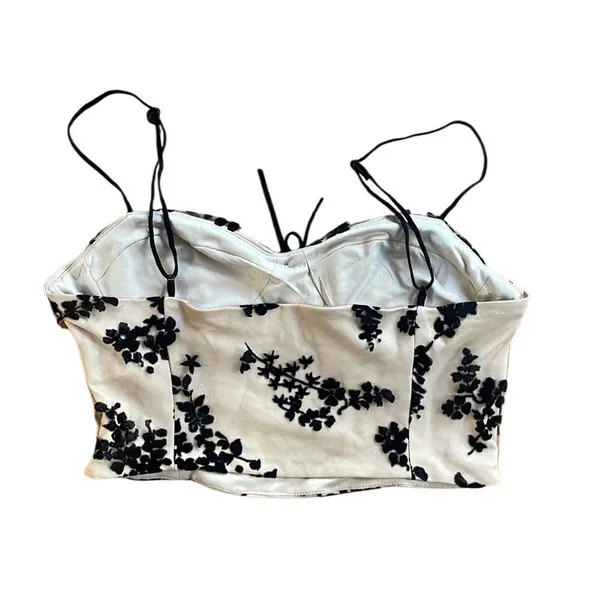Zara Velvet Floral corset crop bustier corset style top medium tan and black - Image 2