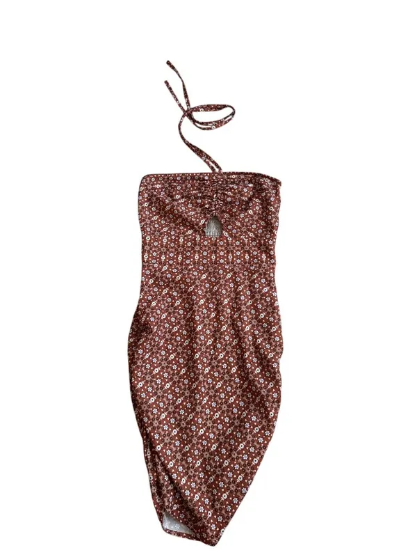 PRINCESS POLLY Brown Floral Halter Dress Size US 2 - Image 5