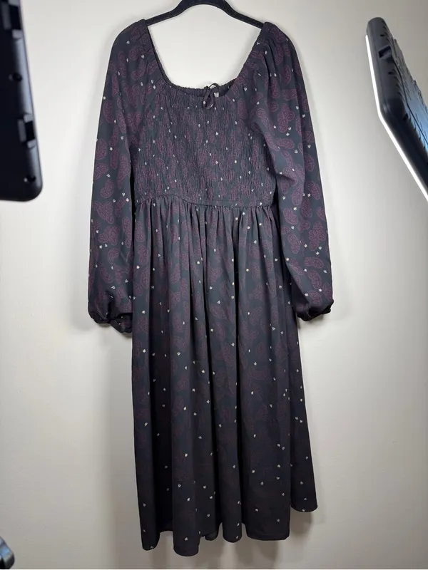 Lane Bryant NWT Smocked-Bodice Tie-Neck Maxi Dress Sz 18/20 Paisley - Image 12