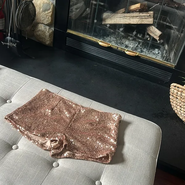 Charlotte Russe Y2K Burnt Orange Sequenced Mini Shorts‎ Size Large - Image 3