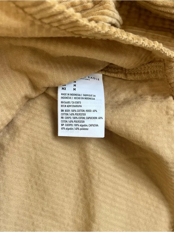 American Eagle AE Hooded Cropped Corduroy Button Up Shirt Shacket Small M Top - Image 4