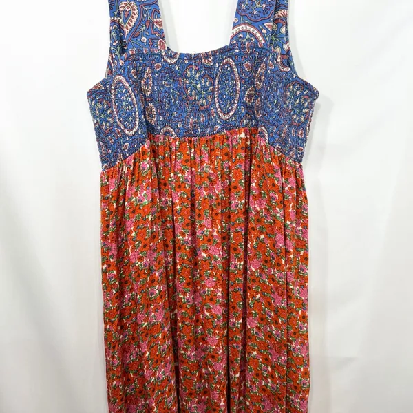 Natural Life XL Tricia Maxi Dress Blue Paisley Red Floral Boho Cottagecore‎ 1836 - Image 7