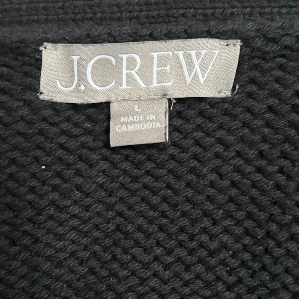J.Crew Black 100% Cotton Shaker Stitch V-Neck Button Front Cardigan Sweater - Image 4