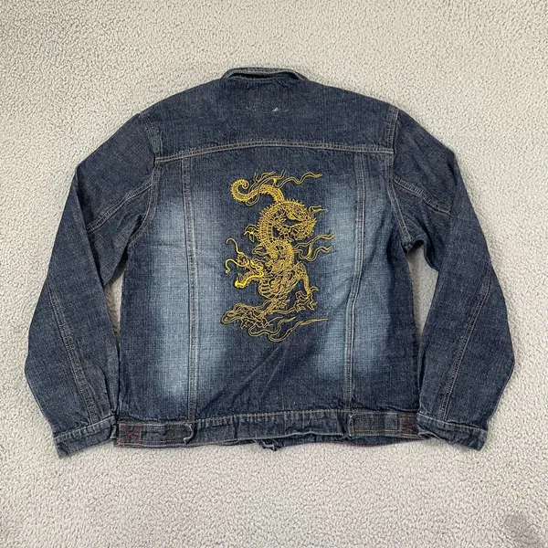 Paco Jeans Dragon Embroidered Demim Jacket Women L Dark Wash Y2K - Image 6