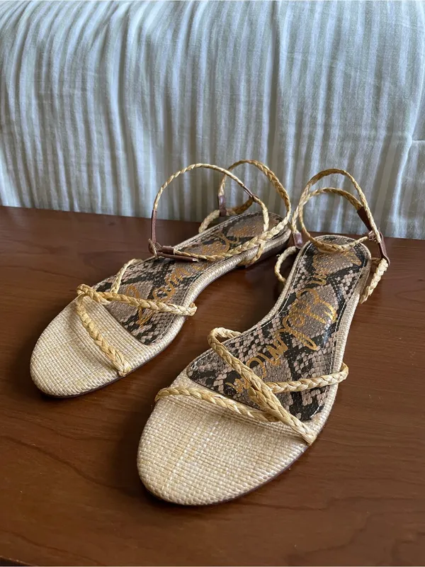 Sam Edelman Ellina Braid Flat Sandal Size 7 Natural Beige Faux Raffia Straw - Image 2