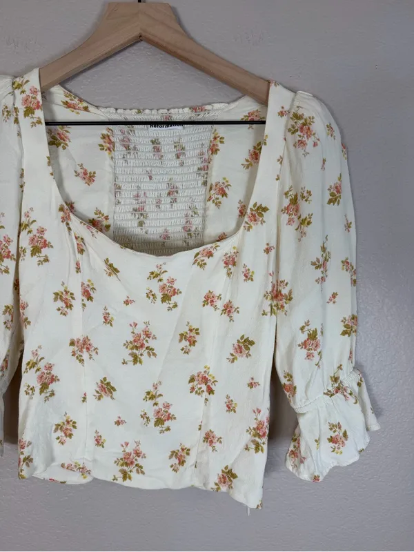 Reformation Ana Ruffled Floral Blouse in Mildred size 6 $148 - Image 9