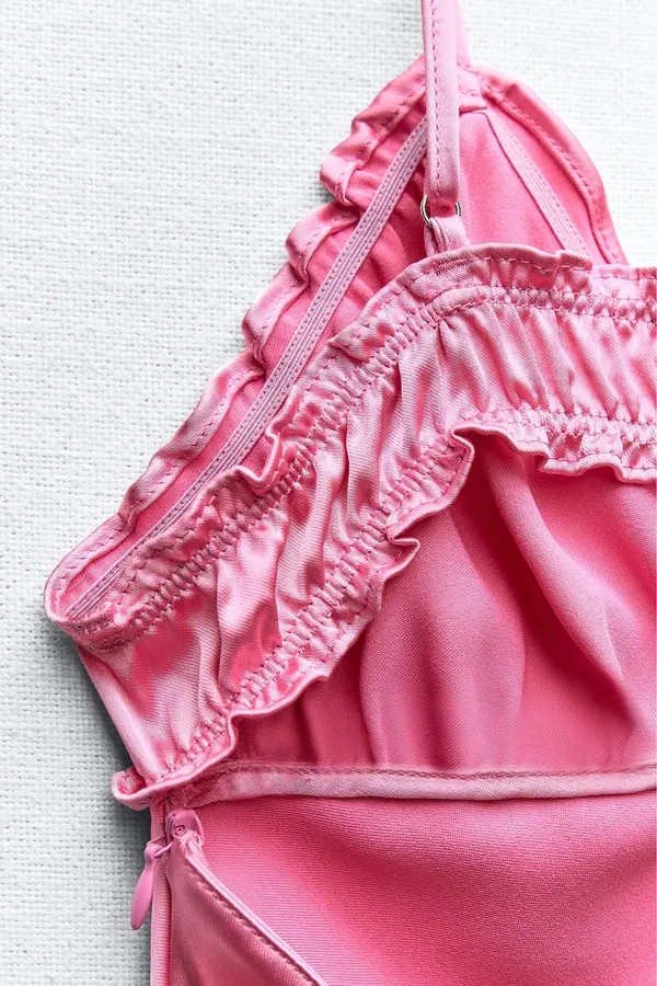 Zara long dress maxi hot pink satin lingerie evening party wedding holiday - Image 11