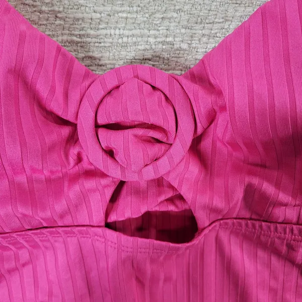 Freshwater O-Ring Cutout Tankini Top Sz L Pink Ribbed Keyhole Cami Bathing Suit - Image 7