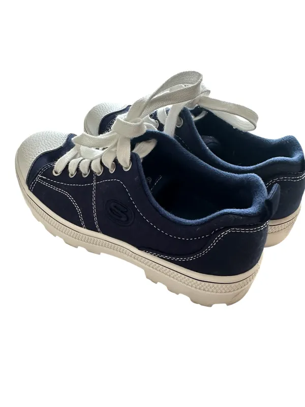 Skechers Women's 7 Navy Blue White Cap Toe Lace Up Trainers‎ Casual Sneakers - Image 3