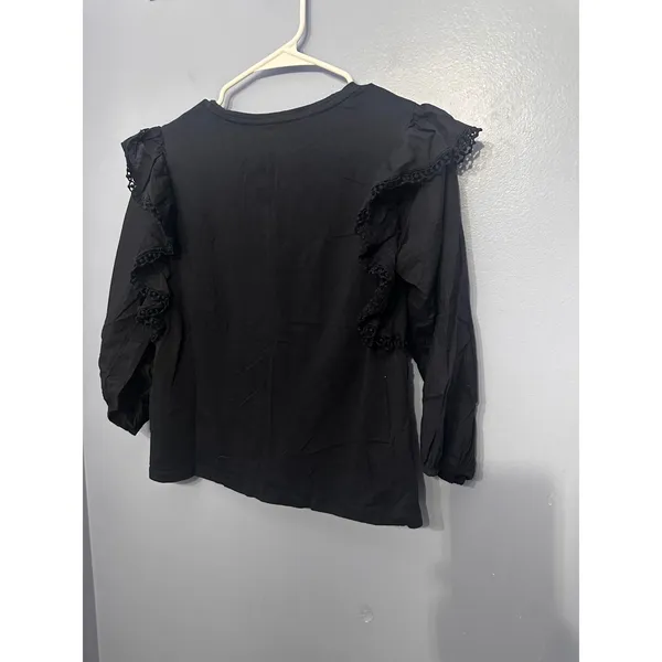 J.Crew Women Navy Blue Eyelet Embroidered‎ Ruffle 3/4 Sleeve Blouse Top Small - Image 5