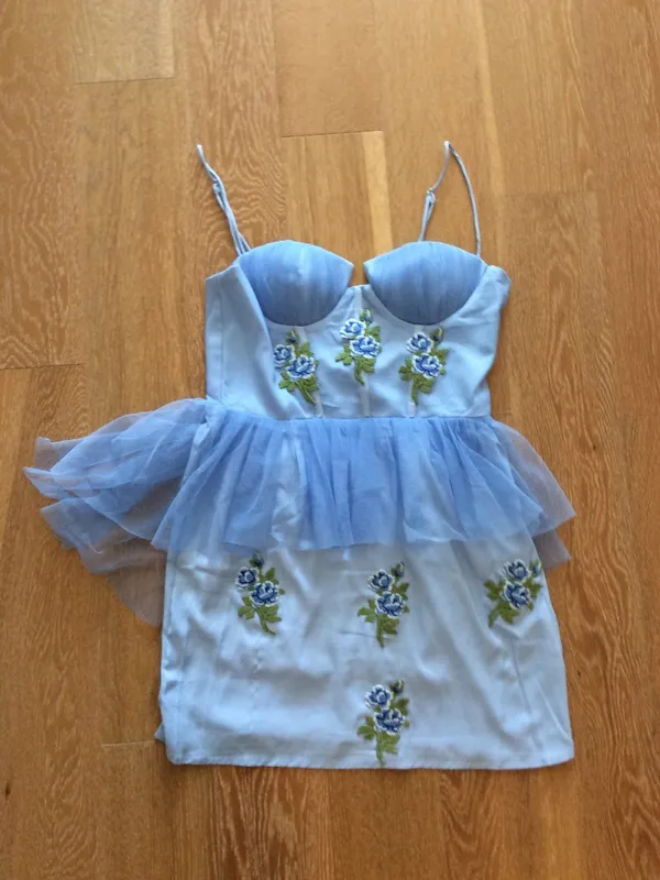 XS Tull dress with built-in corset light blue with flowers halloween costume - Image 2