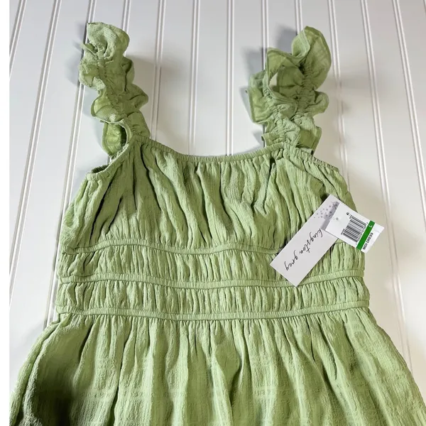 Kingston Grey Sage Green Ruffle Smocked Tiered Midi Dress Cottagecore Boho Large - Image 6