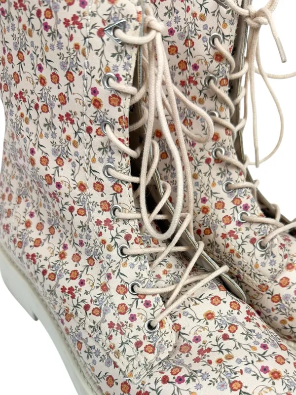 Schutz McKenzie Napa Mini Floral Lace Up Zipped Combat Boots Cream Size‎ 8.5 - Image 16